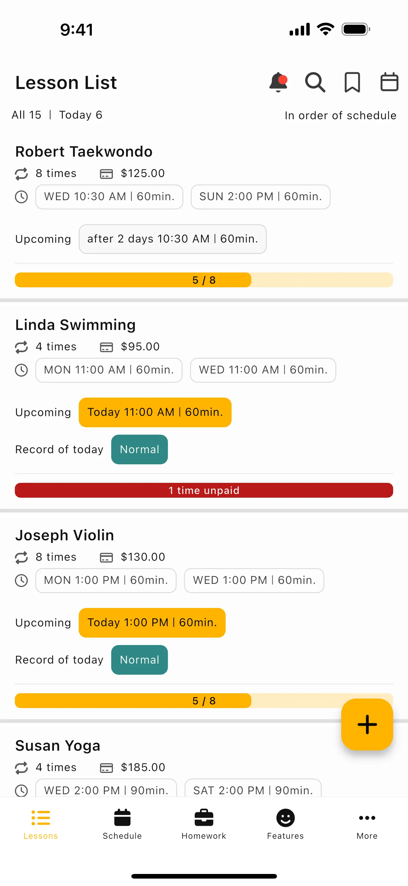 Lesson Manager app screenshot