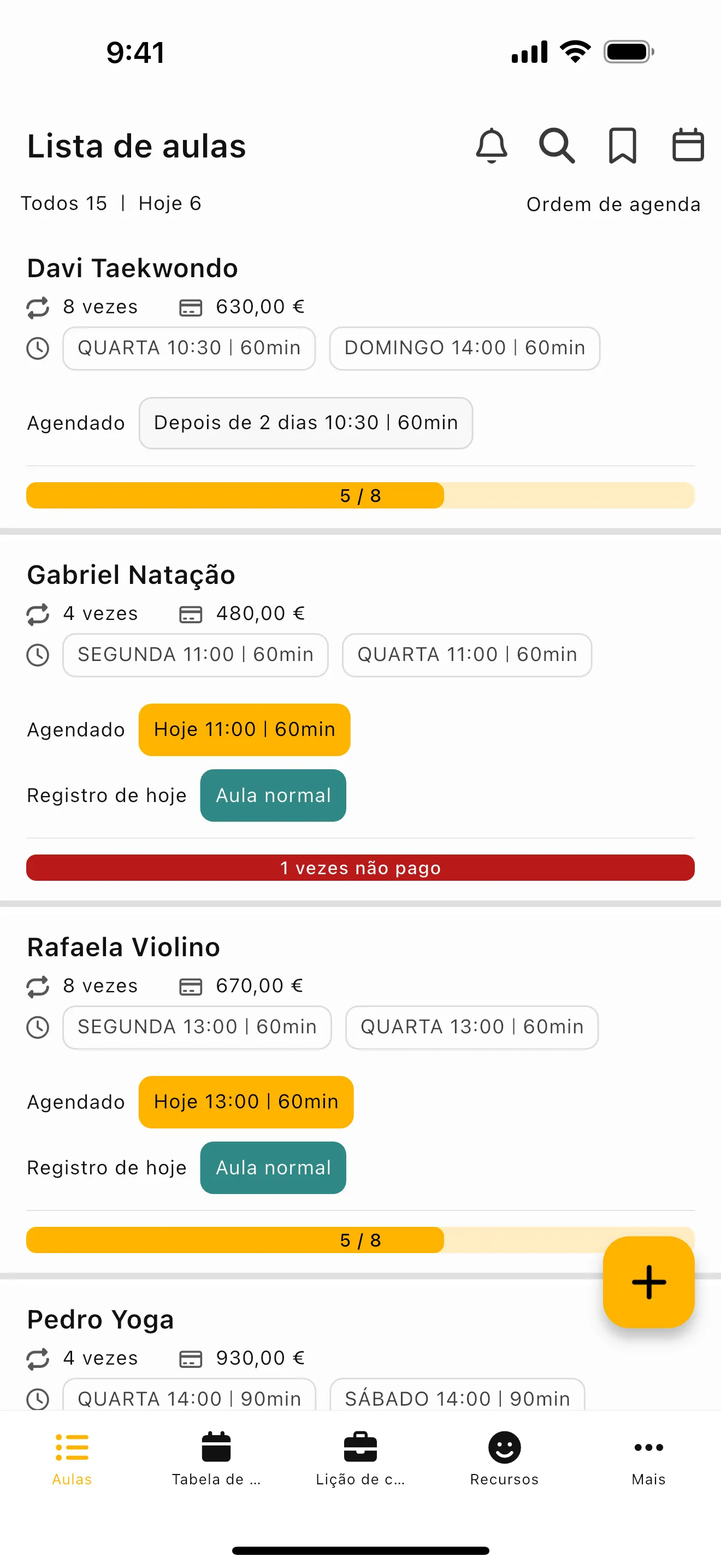 Captura de ecrã do Gestor de Aulas